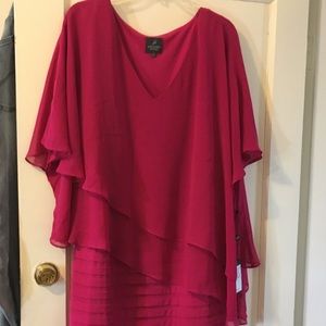 Dress with shawl style top, ribbed bottom.